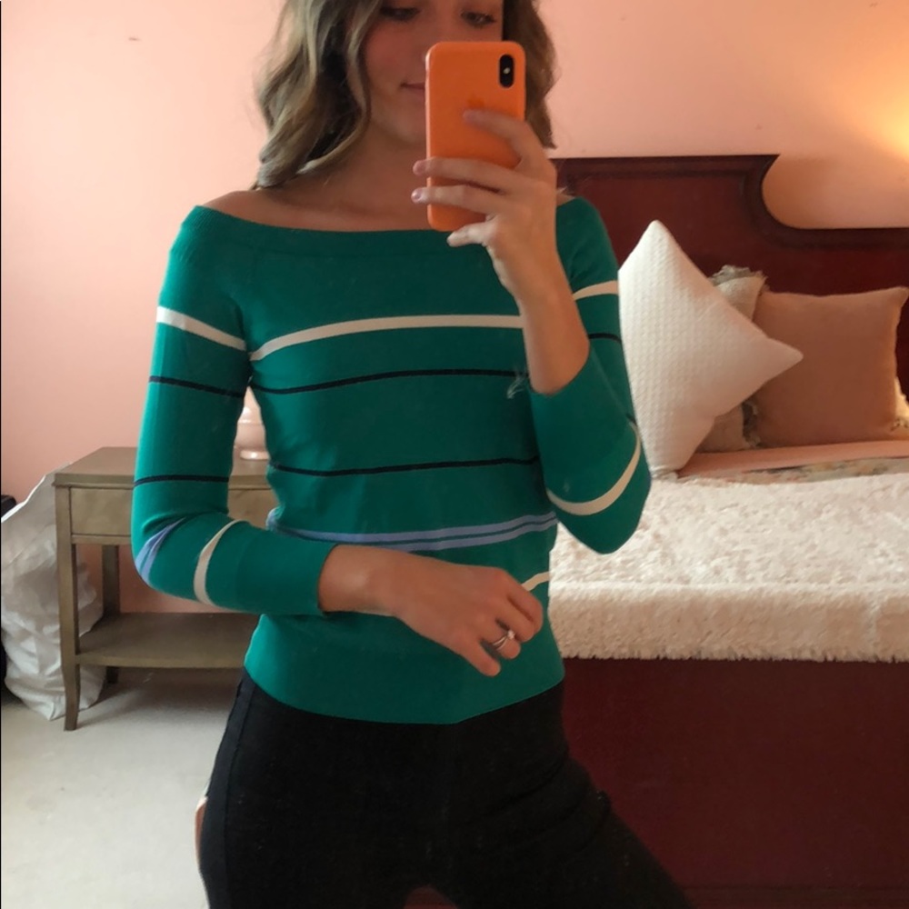 Ann Taylor Off The Shoulder Green Sweater